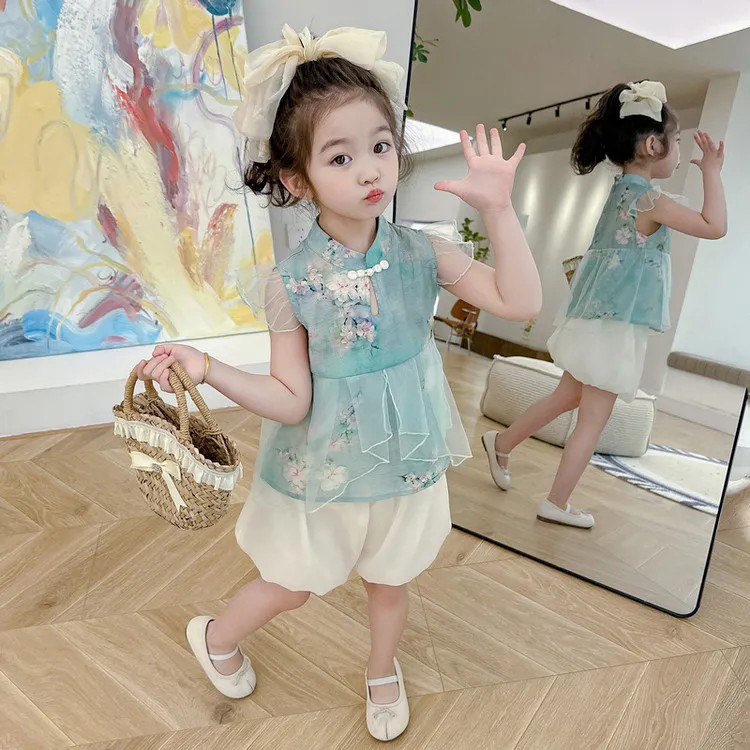 女童汉服连衣裙夏季儿童公主裙新中式唐装女孩背心裙宝宝国风裙子