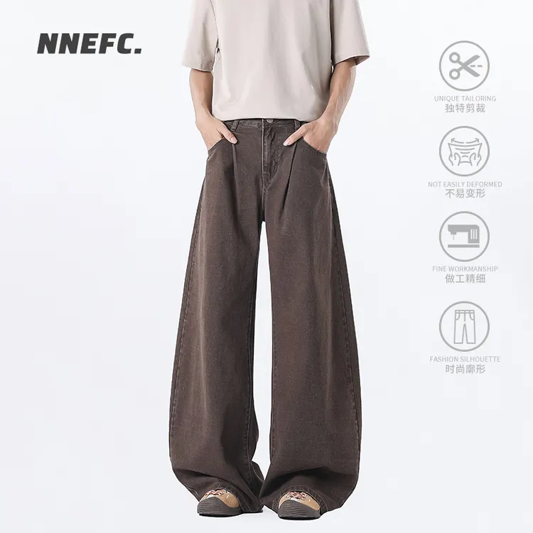 NNEFC美拉德复古水洗做旧牛仔裤男女潮牌cleanfit宽松直筒阔腿裤