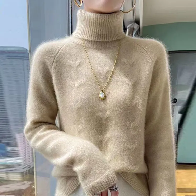 100纯羊毛衫女秋冬加厚宽松百搭针织打底衫时尚羊绒高领套头毛衣