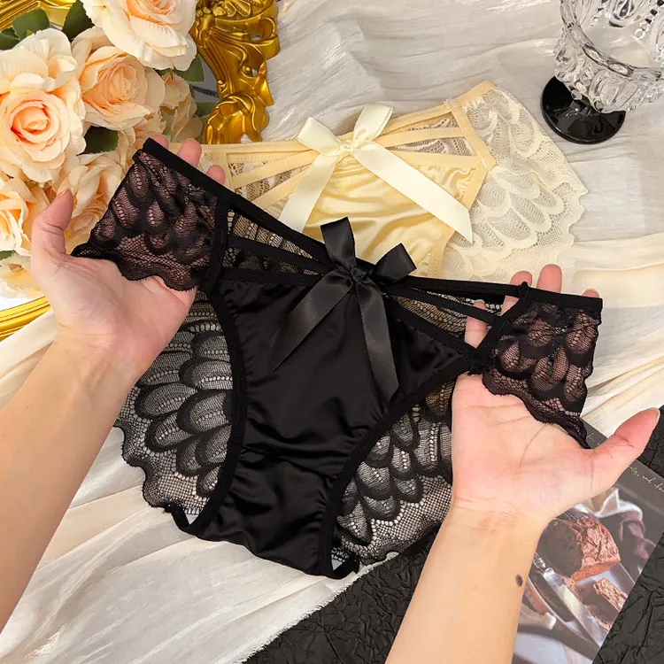 性感蕾丝女士女款内裤蝴蝶结交叉诱惑镂空纯欲透气棉裆女三角裤