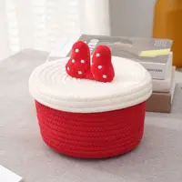 篮卧室杂物 公主摆件收纳筐编织数据线收纳逃棉绳桌上带盖在可爱