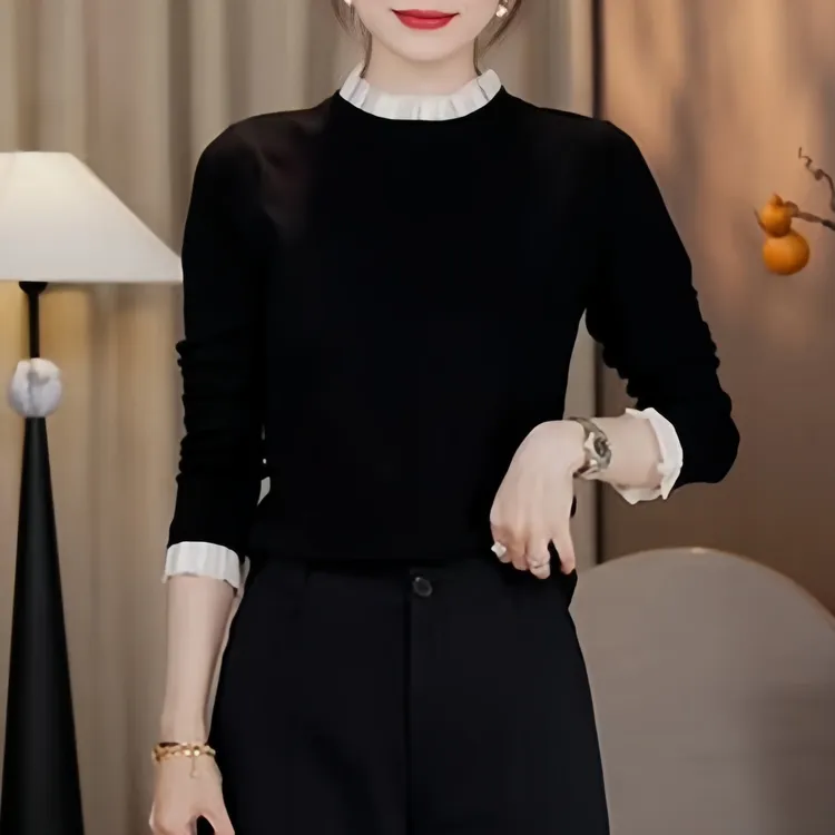 打底衫上衣女2025秋冬新款蕾丝拼接设计感简约百搭休闲显瘦上衣女