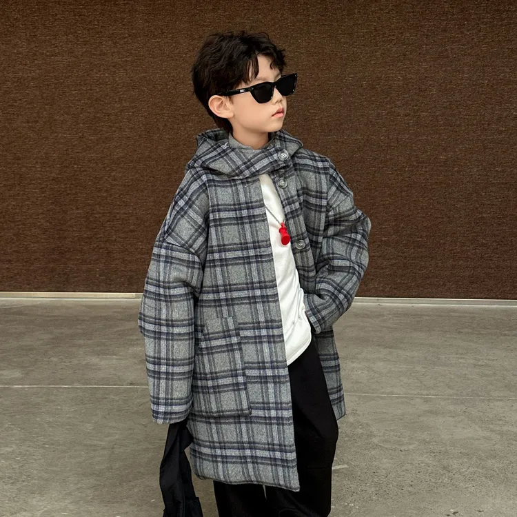 男大童冬款呢子大衣2025冬季新款毛呢外套长款儿童韩版呢子厚上衣