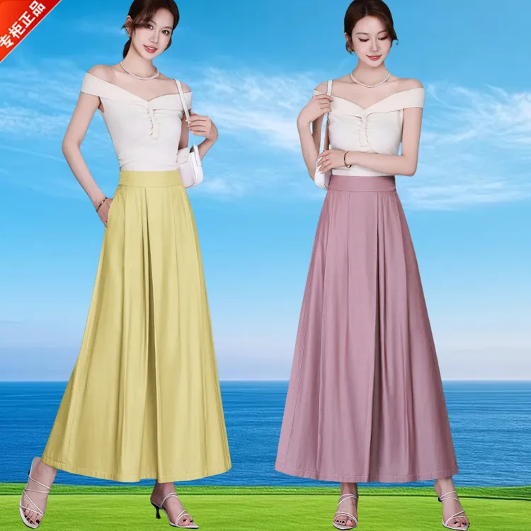 专柜正品高端洋气半身裙裤女2025夏季薄款纯色垂顺设计感阔腿裙裤