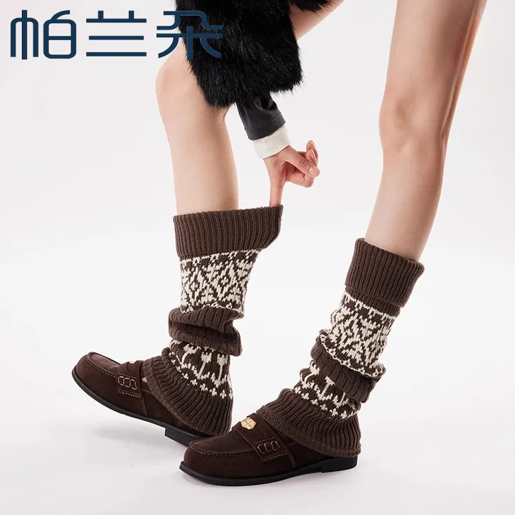 帕兰朵复古费尔岛堆堆袜套秋冬保暖配雪地靴打底裤加厚灰色