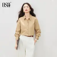 OSA/欧莎 复古慵懒高级感长袖衬衫女通勤翻领衬衣上衣S125C12011