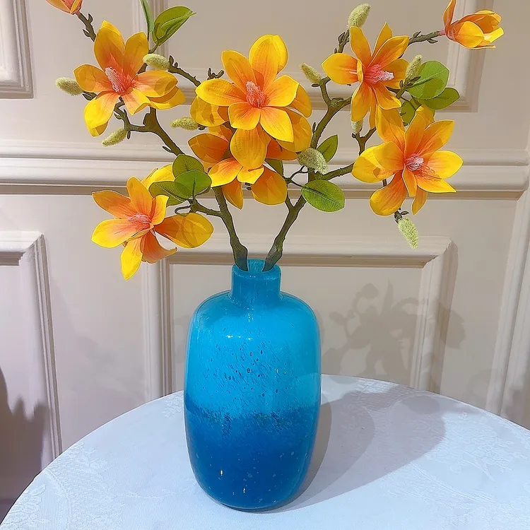 蓝色渐变细口琉璃花瓶微瑕（不含花）