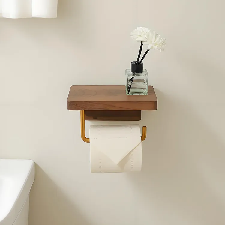 胡桃木卫生间置物架卷纸架厕所壁挂式收纳盒