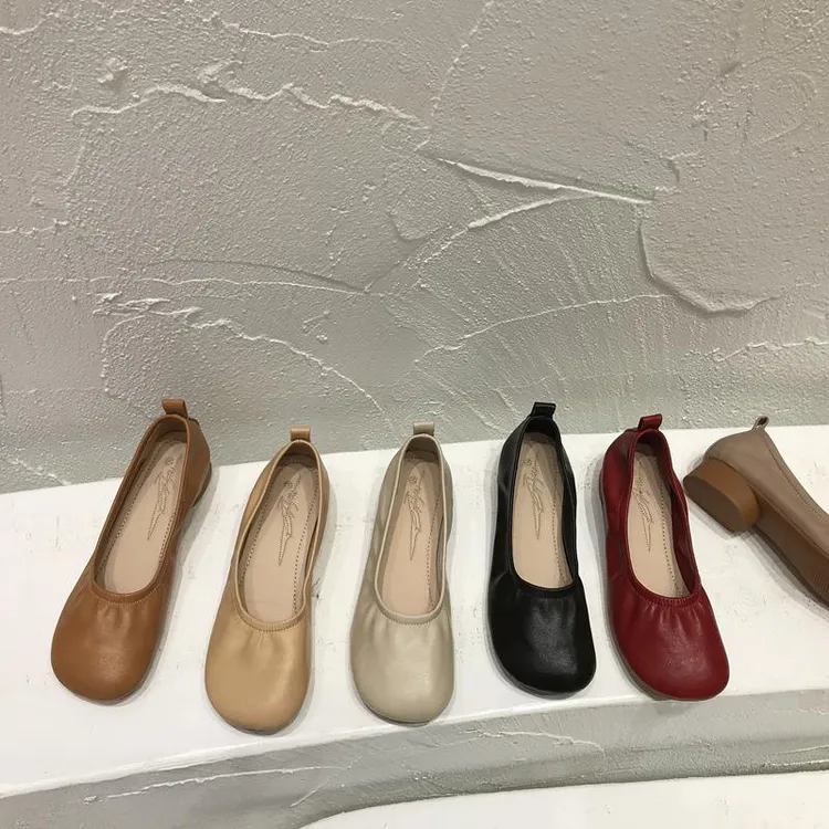 韩版浅口圆头一脚蹬单鞋女懒人奶奶鞋粗跟豆豆鞋超纤软皮百搭女鞋