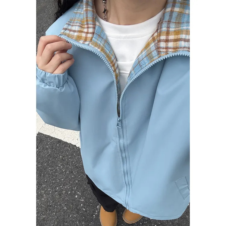 fitcheck格子拼接夹克男春秋复古设计感无帽上衣美式翻领情侣外套