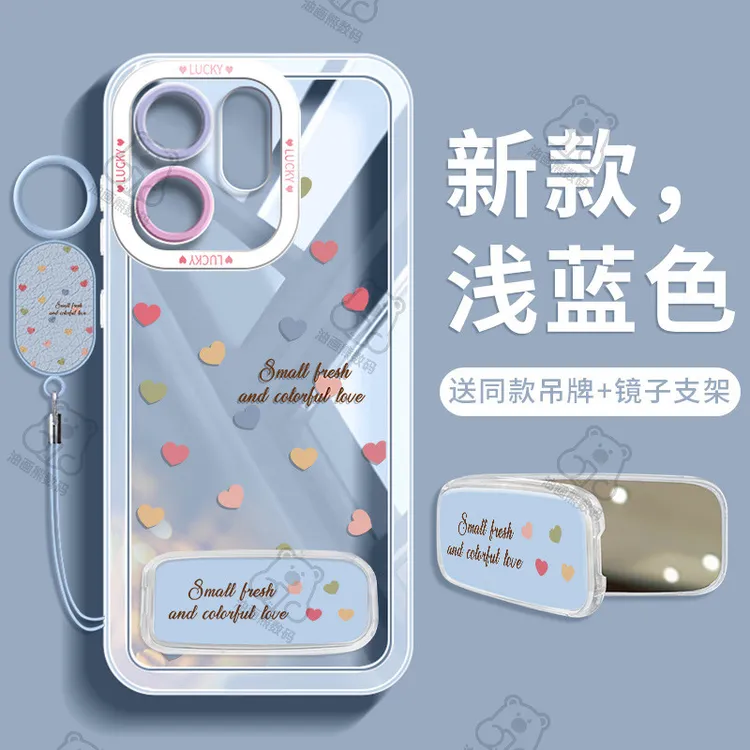 适用于OPPOReno15手机壳镜子支架ins创意reno14全包防摔pro硅胶壳