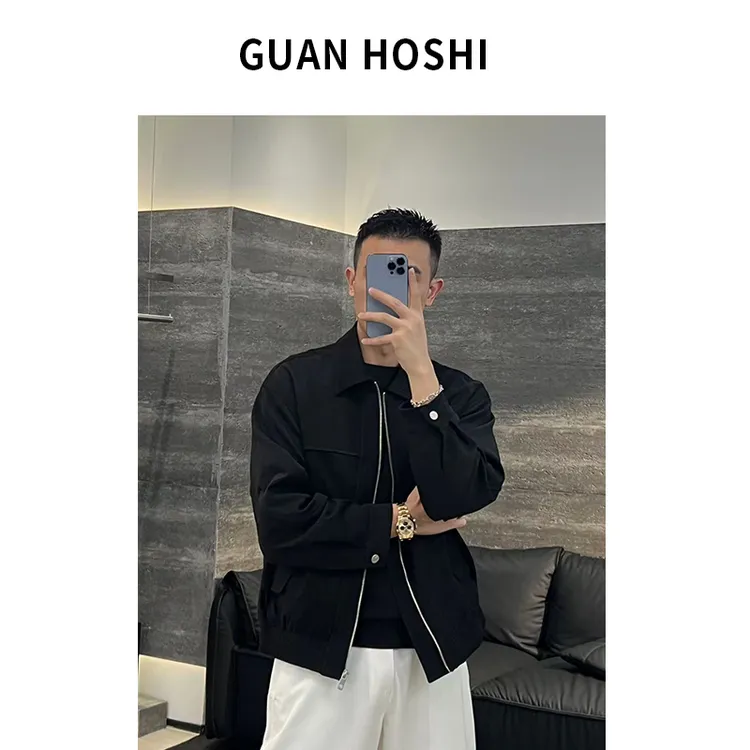 【冠什么希男装】秋季 「软绒暖秋」 宽松麂皮绒夹克纯色翻领外套2843