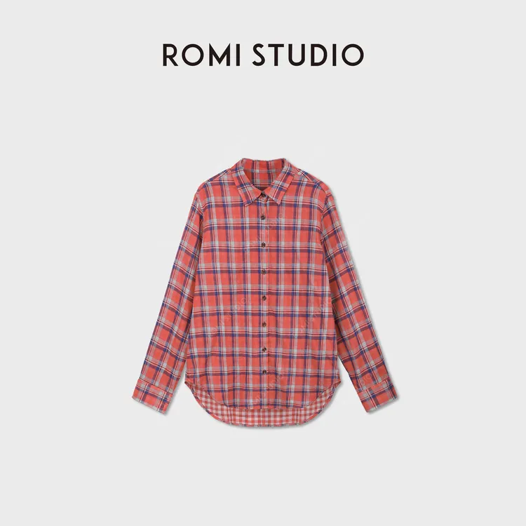 ROMI STUDIO“双面格纹”全棉超软轻薄复古百搭宽松衬衫 RWDSS62961