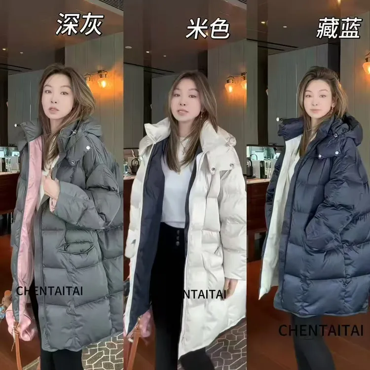 深圳南油欧货冬季新款LIHUA鹅绒服连帽加厚长款羽绒服过冬棉被款