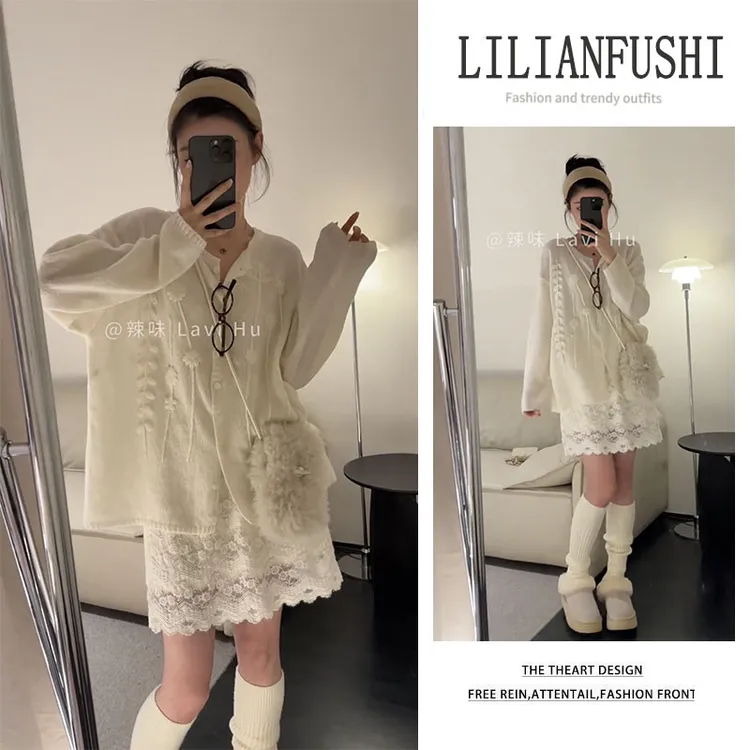 秋冬搭配一整套2025新款软糯百搭宽松长袖针织开衫显瘦短裙两件套