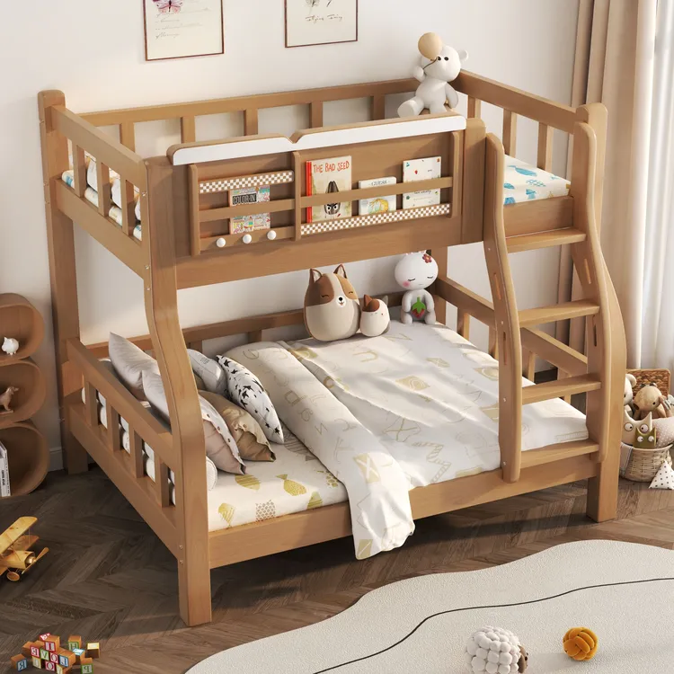 升级款带书报架全实木双人床两层床简约子母床高低床上下铺双层床