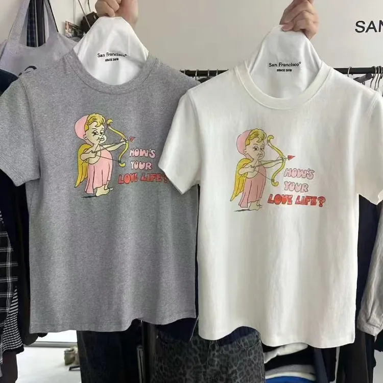 SAN正版秋季新款 图案很可爱的小版型短袖T恤女