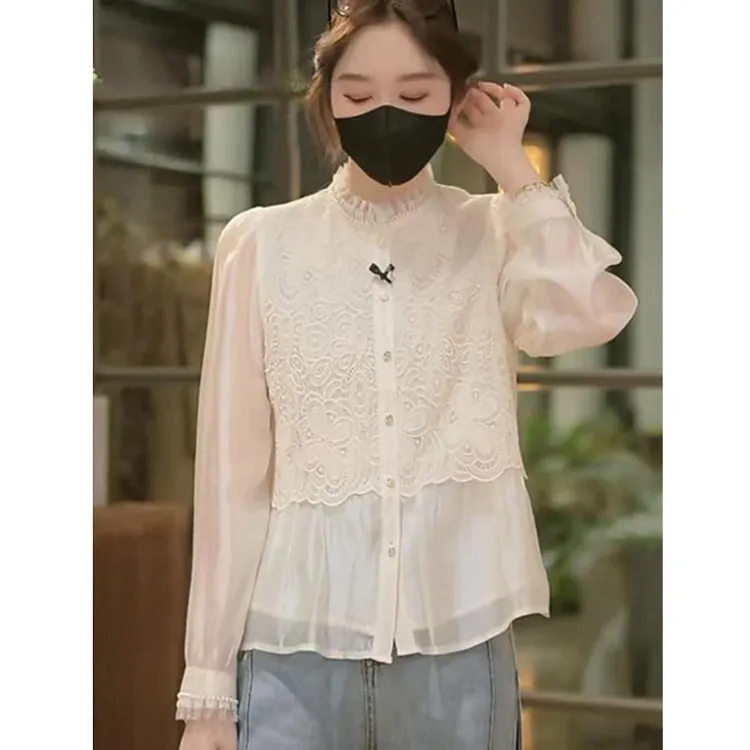 高级感减龄别致衬衣女2025年春白月光法式淑女蕾丝边衬衫长袖上衣