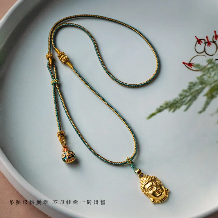 八宝罗盘编绳佛头吊坠挂绳女款平安扣双挂项链绳五彩可调节