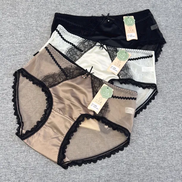 2769 中腰性感蕾丝缎面透气女士内裤法式纯欲风舒适三角裤