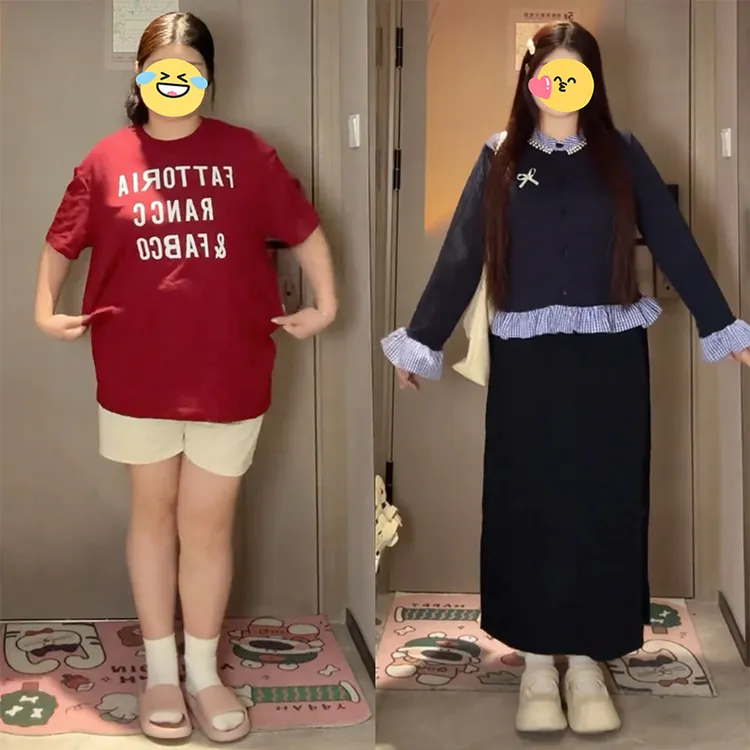 大码胖mm秋季新款长袖假两件针织上衣女遮肉显瘦半身裙两件套