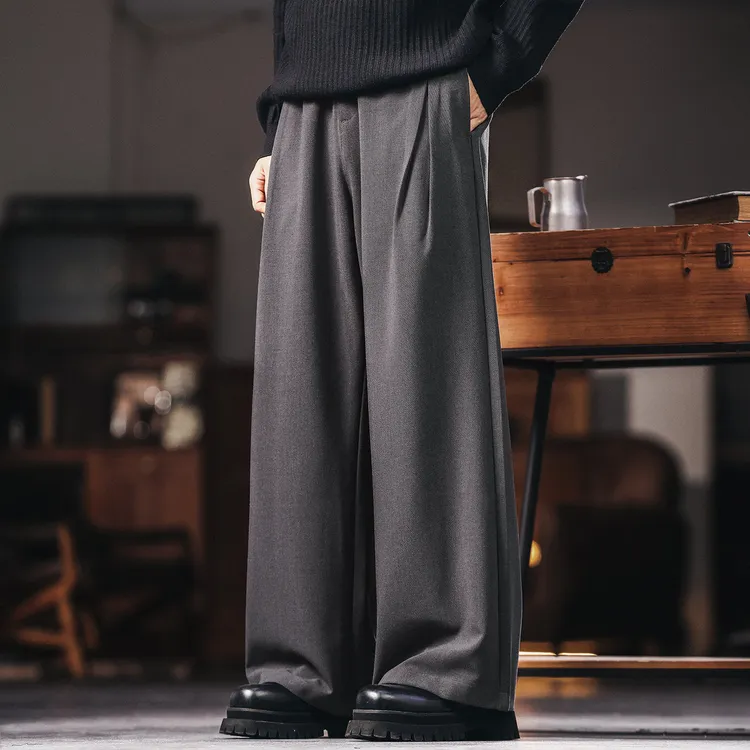 格蓝鹿高端美式垂坠感休闲西裤男2025秋季新款弯刀裤子阔腿拖地裤