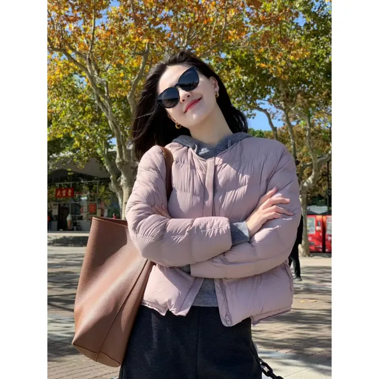 2025秋冬新款韩系气质圆领短款百搭棉服外套高腰阔腿休闲裤两件套