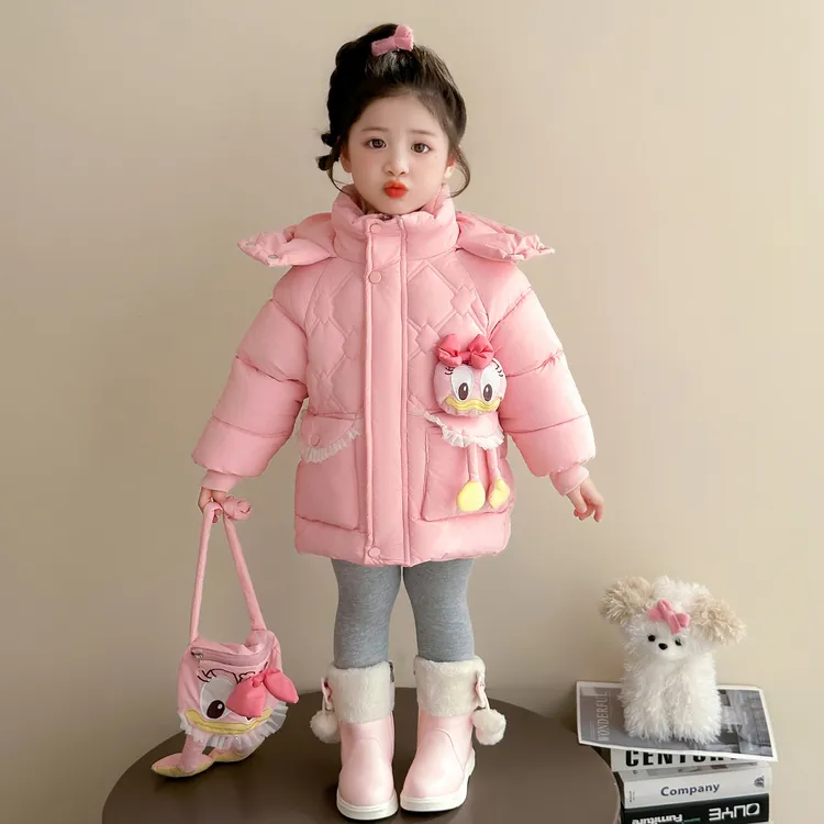 女童棉服冬装新款儿童中长款棉衣洋气女宝宝卡通加绒加厚过冬棉袄
