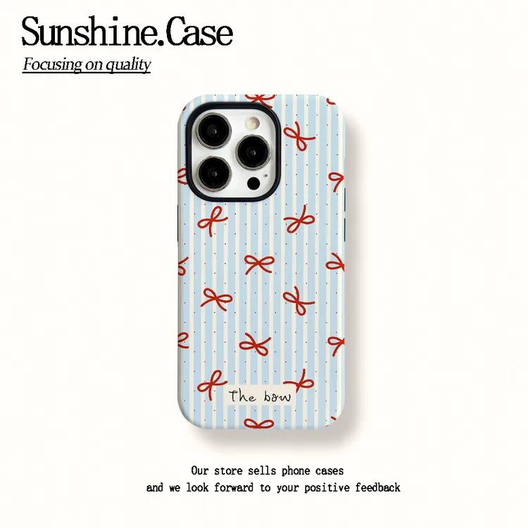 菲林二合一适用苹果华为vivo小米oppo手机壳条纹蝴蝶结17PROMAX