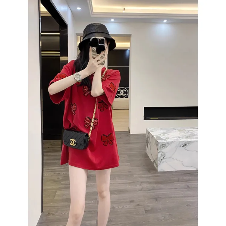 红色短袖女t恤夏2025新款小众气质巨超好看独特漂亮宽松半袖上衣
