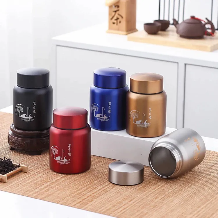 食品级201不锈钢茶叶罐新款加厚密封防潮储物罐便携旅行茶叶包装
