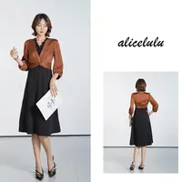 [alicelulu]法式复古蕾丝边假两件连衣裙收腰显瘦S2144746W