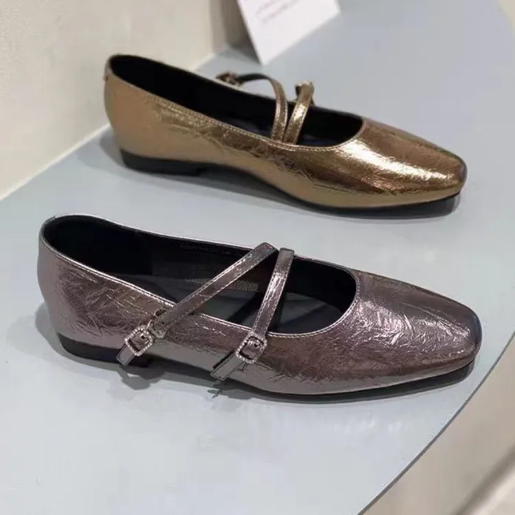 法式拼接方头粗跟薄款浅口单鞋皮鞋舒适沙丘废土风