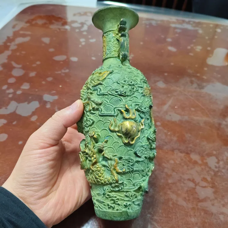 书房花架龙凤经典绿锈复古新老未知民间臧品仿呈祥花瓶家居客厅桌