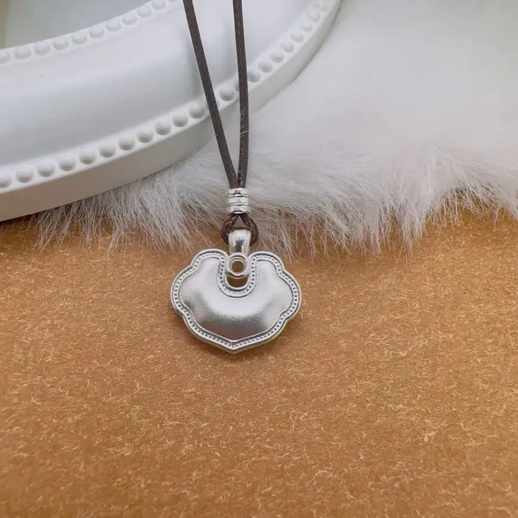 吊坠足银 足银999如意锁吊坠吉祥如意项链编织少女心甜美气质百搭