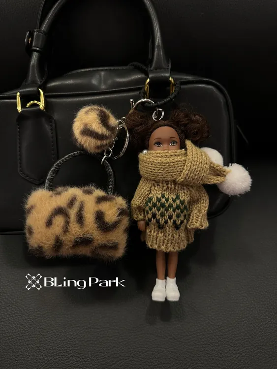 BLing包包挂件ins风韩系可爱豹纹毛绒娃娃玩偶钥匙扣挂饰高级感女