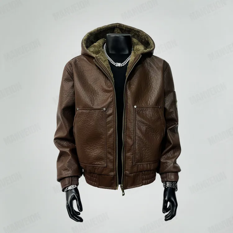 MANVEION荒驎bomber正肩J130底特律皮衣加绒加厚保暖机车夹克