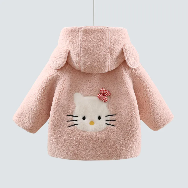 女童秋冬加绒外套儿童连帽卡通刺绣毛毛衣宝宝韩系可爱仿兔毛上衣