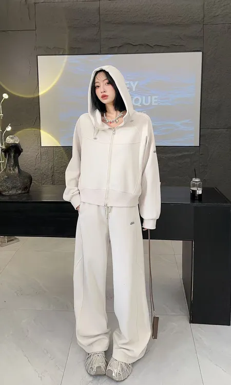 秋季新款女士定制设计款字母刺绣时尚休闲连帽开衫卫衣套装T2539