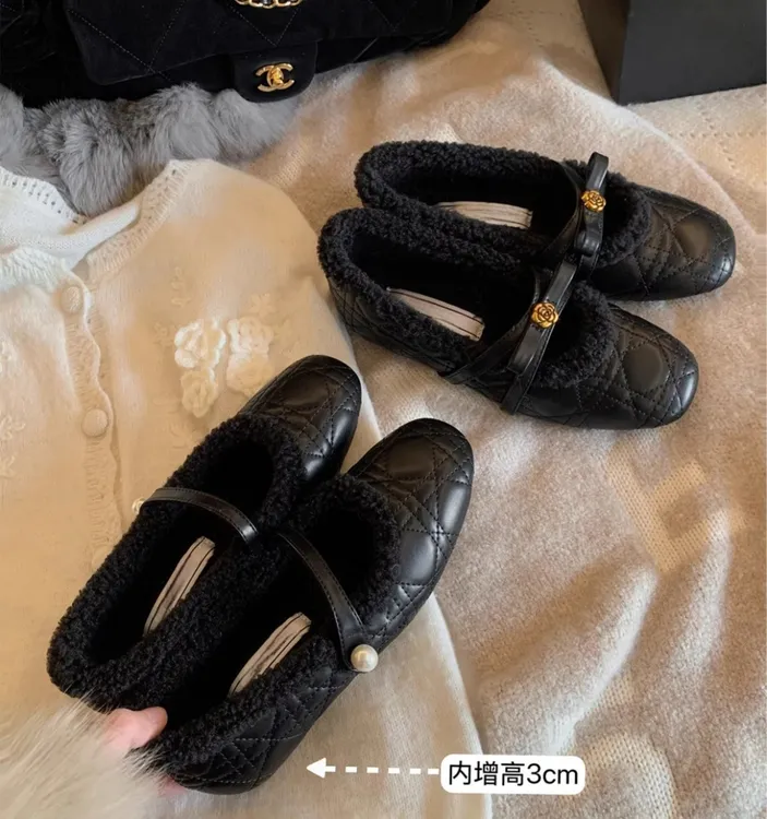 冬季浅口单鞋内增高鞋防滑加绒玛丽珍毛毛鞋子女款爆款2025新款