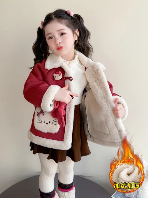 MK&DK女童外套冬装2025新款儿童洋气女宝宝时髦加绒加厚呢子大衣 