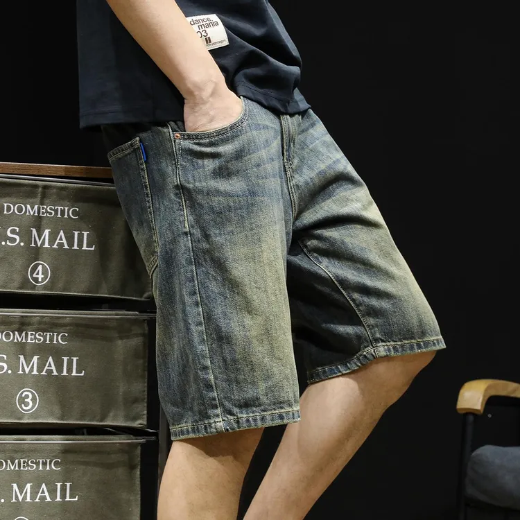 复古牛仔短裤男士五分裤夏季潮牌25新款宽松大码中裤男装5分裤子