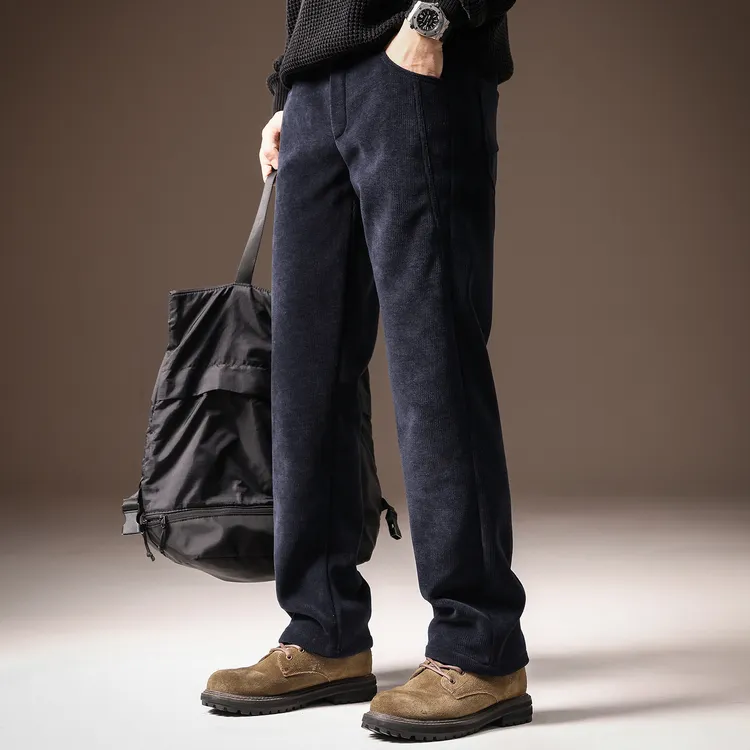 埃卢涅芬高端美式复古压花灯芯绒休闲裤男士冬季新款宽松慵懒感直