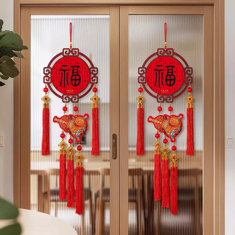 中国结福字实木挂坠新年客厅网红挂件百福图装饰