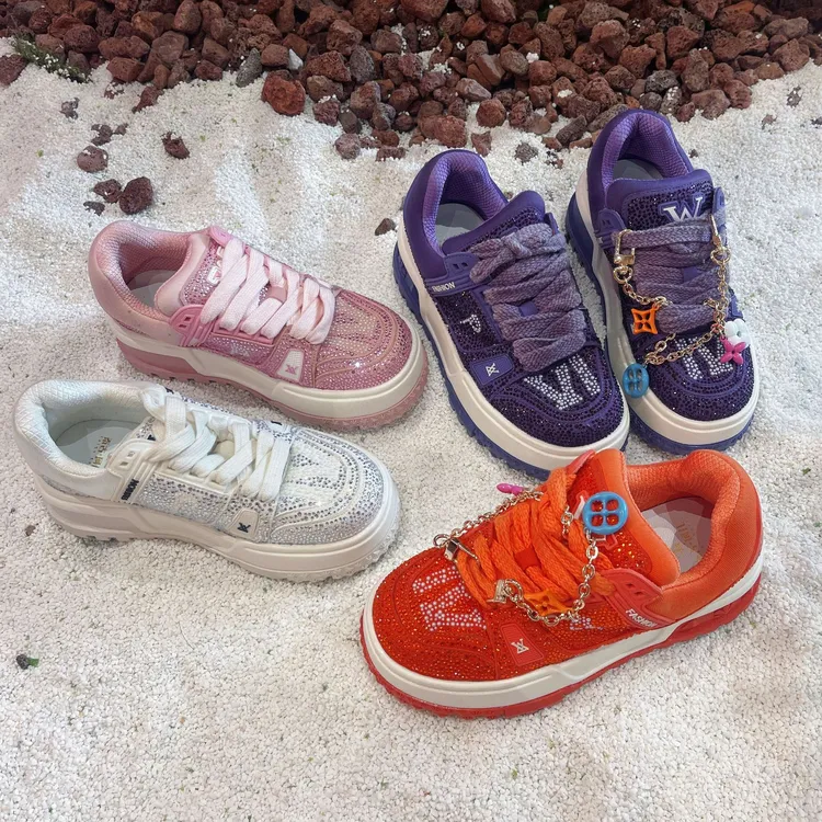 雪梨潮钻鞋25年秋季新品+6CM休闲百搭满钻潮流舒适透气百搭德训鞋