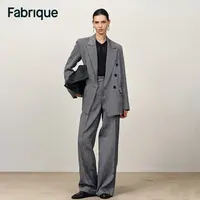 Fabrique Lillian 秋冬月岩灰绵羊毛亚麻交叠戗驳领宽肩西装外套