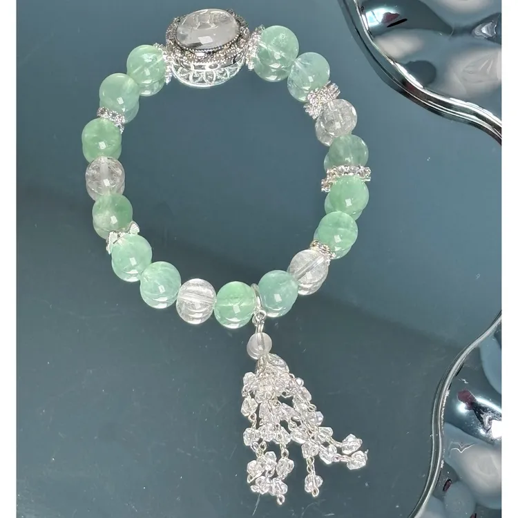 【瑶光】Y187 绿萤石＋白阿塞手串轻奢单圈