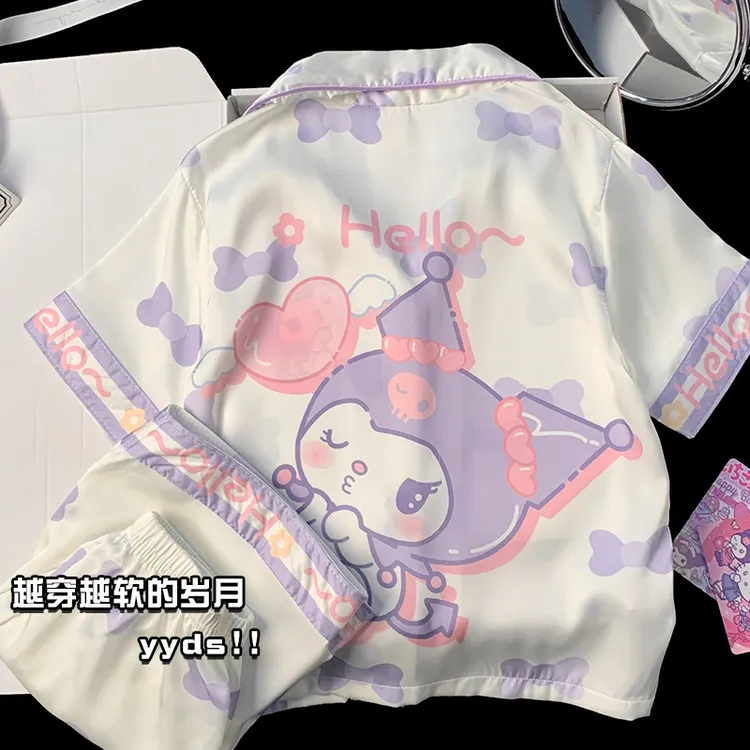 2026女童睡衣卡通库洛米夏季女薄款中大童短袖短裤冰丝家居服套装