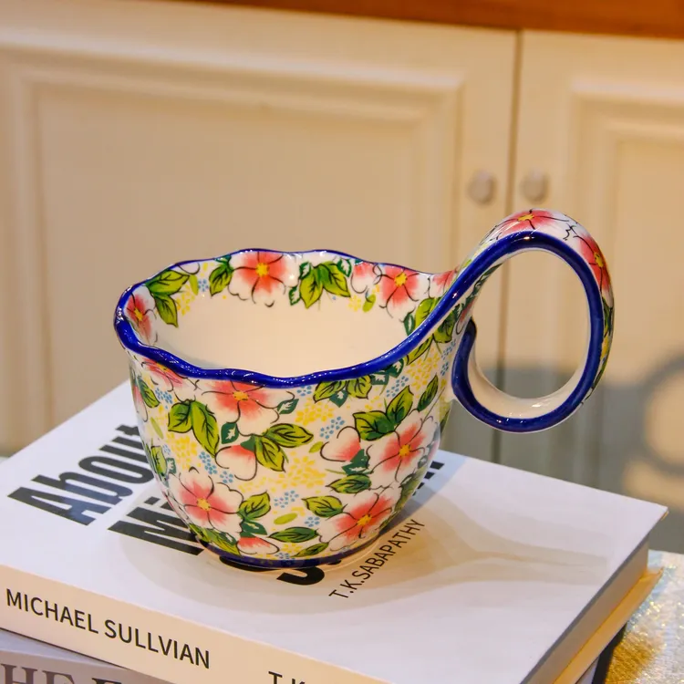 桃花含笑-水杯曲把杯马克杯