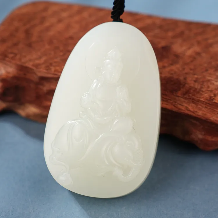 盟世玉和田玉羊脂玉玉牌 59*37*17mm 菩萨